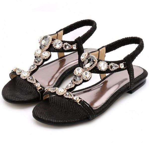 Cross-border plus-size shoes for women size 45 retro Bohemian rhinestone sandals for women 2020 beaded snake sandals