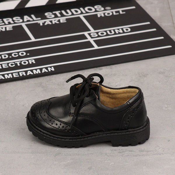 Spring and autumn boys' and girls' students' black leather shoes and leather children's shoes
