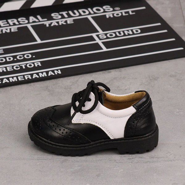 Spring and autumn boys' and girls' students' black leather shoes and leather children's shoes
