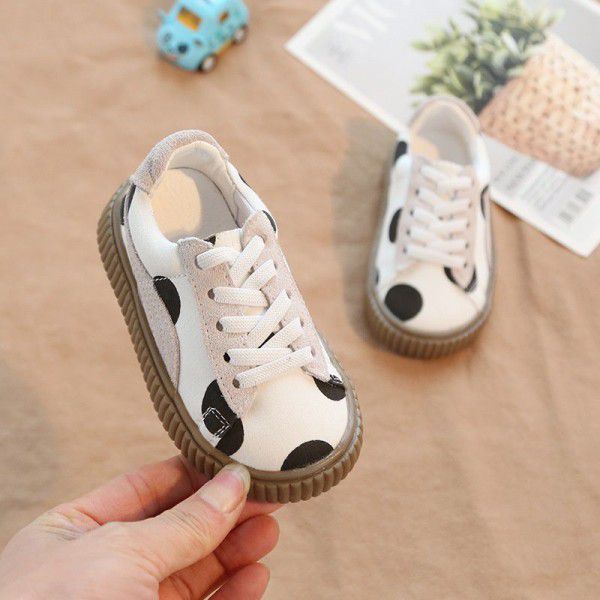 Children's shoes 8192 men's and women's round dot leisure sports shoes black and white non slip soft sole single shoe elastic belt