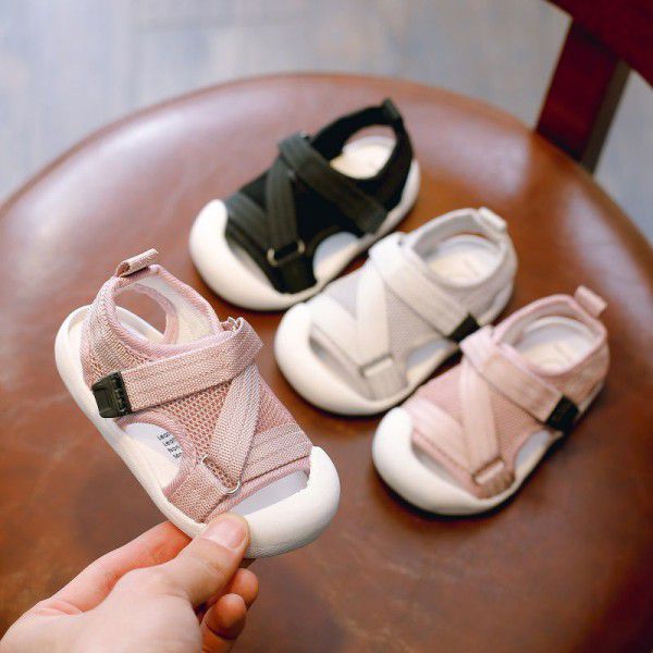 2020 summer new children's shoes 0-1-3-year-old baby's Webbing anti kicking Baotou sandals baby's soft bottom walking shoes