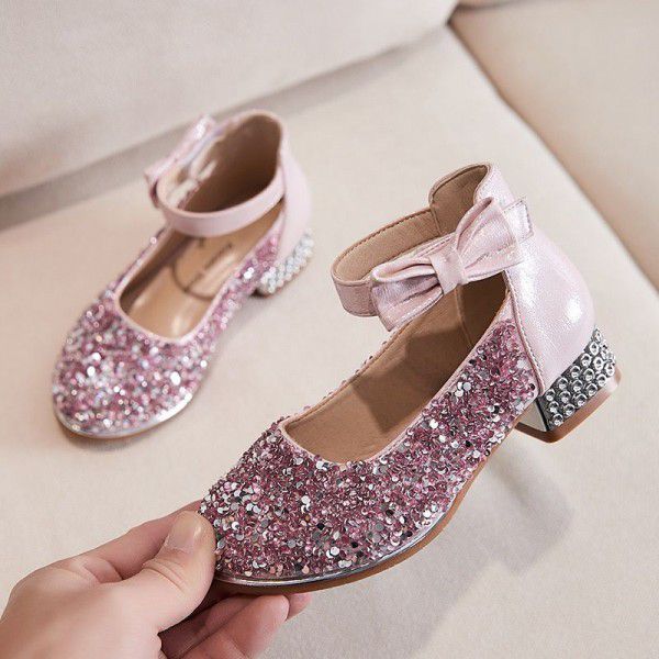 Children's shoes girl's princess shoes girl's crystal leather shoes dance shoes new children's single shoes high heels shoes in spring 2019
