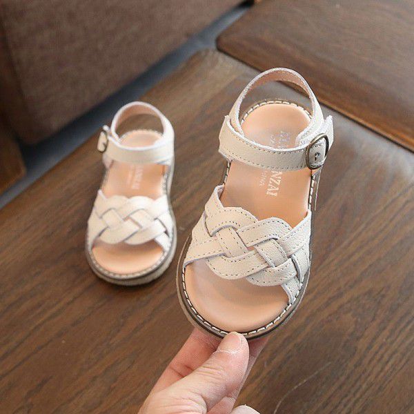 Girls' sandals 2020 summer new Korean children's knitting children's sandals girl baby leather soft bottom beach shoes