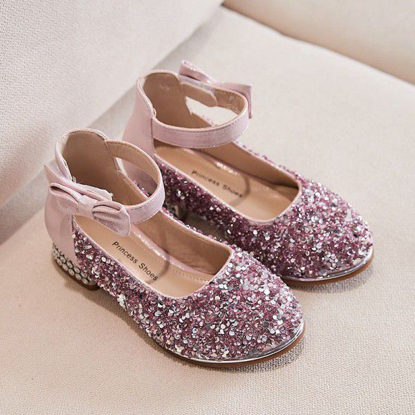 Children's shoes girl's princess shoes girl's crystal leather shoes dance shoes new children's single shoes high heels shoes in spring 2019
