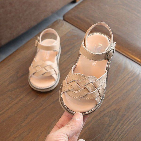 Girls' sandals 2020 summer new Korean children's knitting children's sandals girl baby leather soft bottom beach shoes