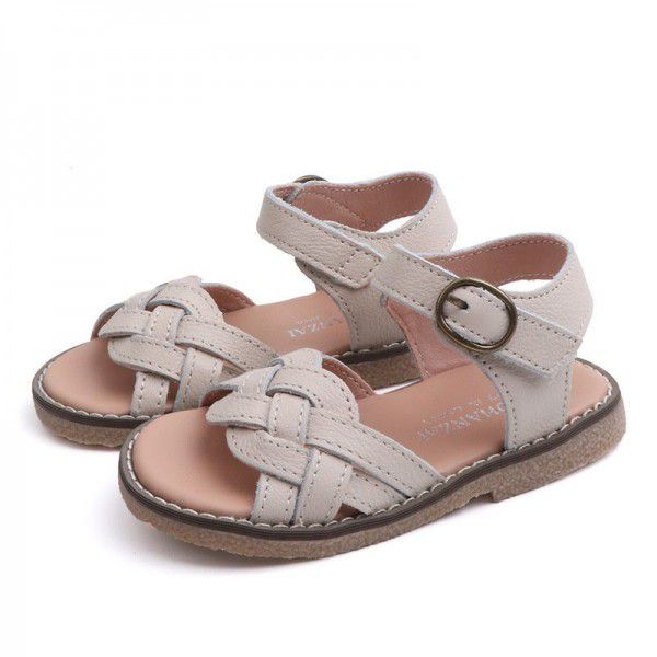 Girls' sandals 2020 summer new Korean children's knitting children's sandals girl baby leather soft bottom beach shoes