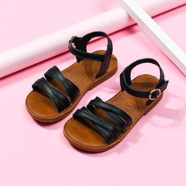 Girls' fashion little girls' sandals 2019 summer new children's leather soft sole shoes student princess shoes