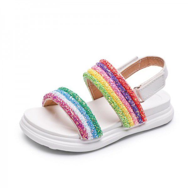 Girls' sandals 2020 new summer children's little girls' fashion rainbow shoes primary school students' soft bottom non slip beach shoes