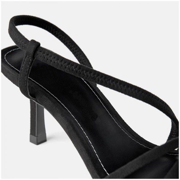 Zara JL sandals women's 2019 new black stiletto students' all-around high-heeled shoes with open toe elastic band fashion shoes
