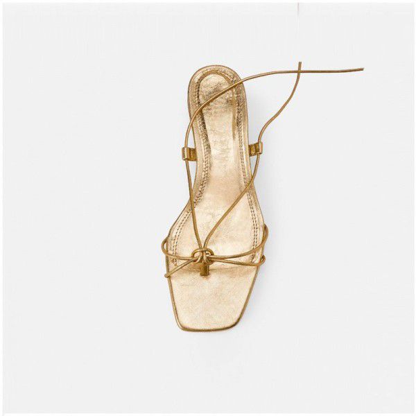 Zara JL High Heels Sandals fairy wind summer middle heel gold square head strap fashion sexy thick heel Roman shoes