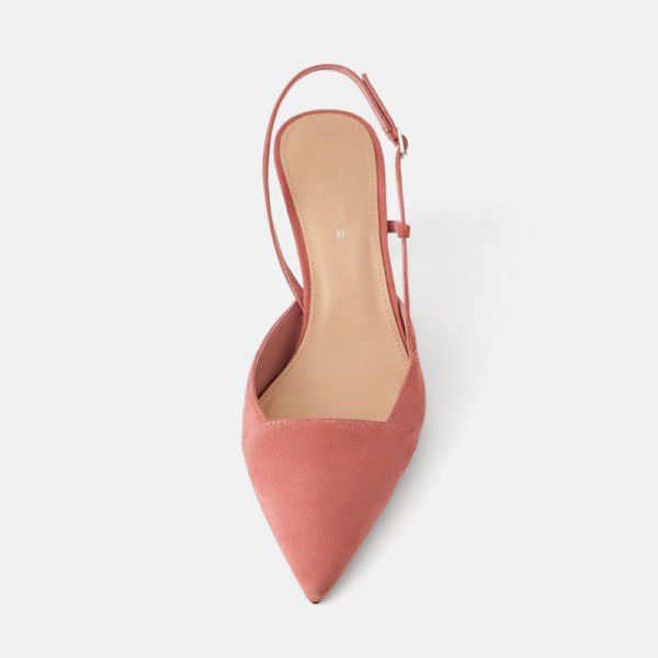 Zara JL fairy Baotou high-heeled single shoes with little fresh cat's heel and pointy button thin heel girls' sandals