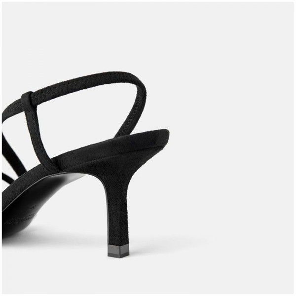 Zara JL sandals women's 2019 new black stiletto students' all-around high-heeled shoes with open toe elastic band fashion shoes
