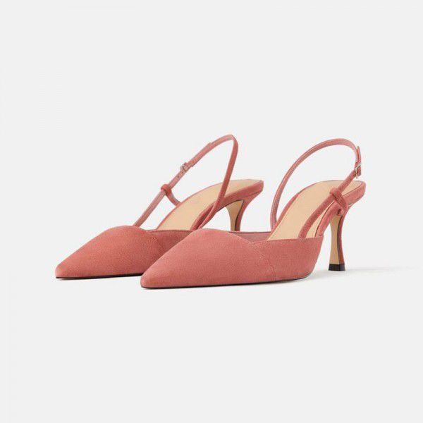 Zara JL fairy Baotou high-heeled single shoes with little fresh cat's heel and pointy button thin heel girls' sandals