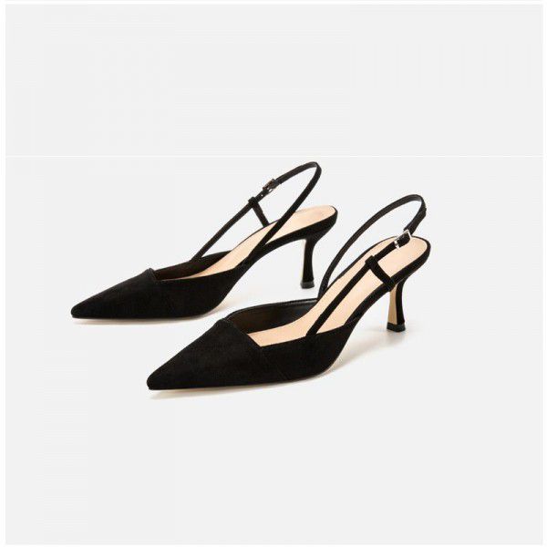 Zara JL fairy Baotou high-heeled single shoes with little fresh cat's heel and pointy button thin heel girls' sandals