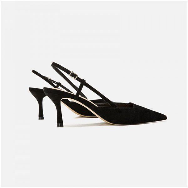 Zara JL fairy Baotou high-heeled single shoes with little fresh cat's heel and pointy button thin heel girls' sandals