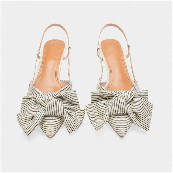 Zara JL French girls' Baotou sandals cat heel thin heel professional single shoes pointed stripe bow high heels