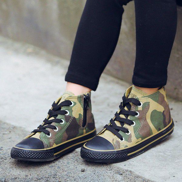 20 cool camouflage high top children's canvas shoes boys girls shoes lace up school field military training cloth shoes wholesale