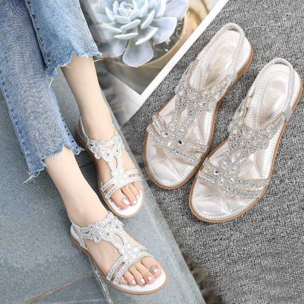 IELTS Runda size hollow cross border flat bottom water drill sandals Bohemian comfortable women's shoes summer
