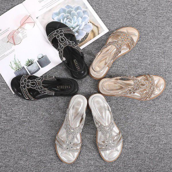 IELTS Runda size hollow cross border flat bottom water drill sandals Bohemian comfortable women's shoes summer
