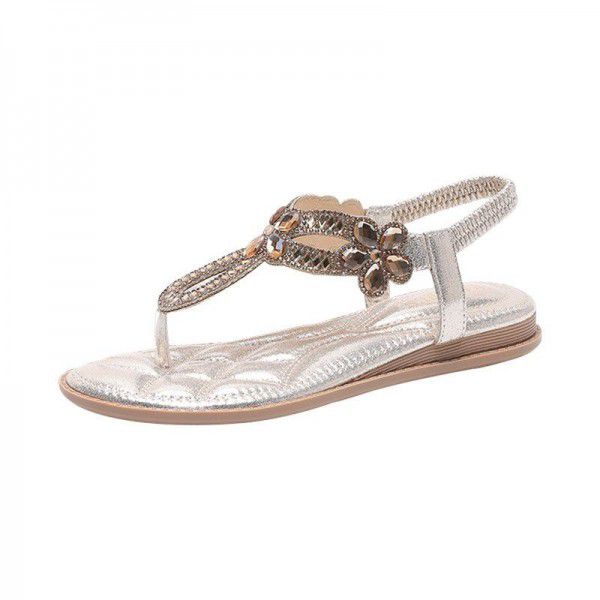 Cross border Rhinestone flat bottom sandals elegan...