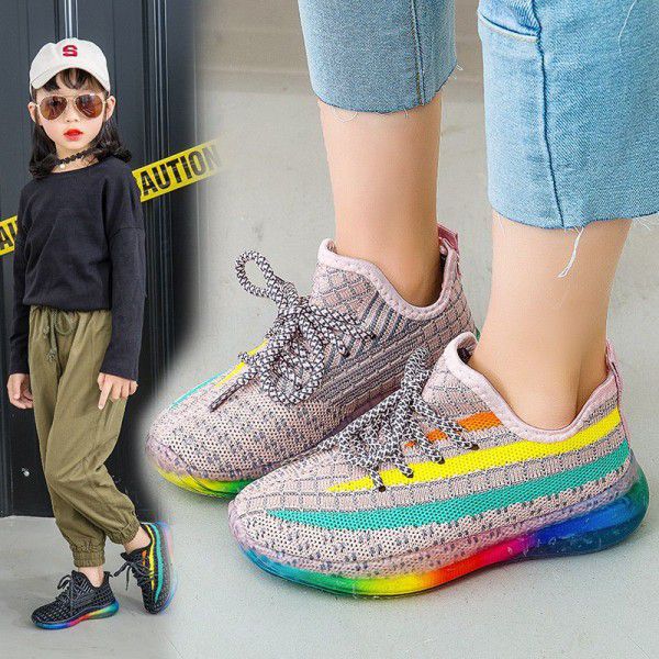 Children's sports shoes spring and summer 2020 new baby rainbow coconut SHOES GIRLS mesh breathable boys' shoe trend