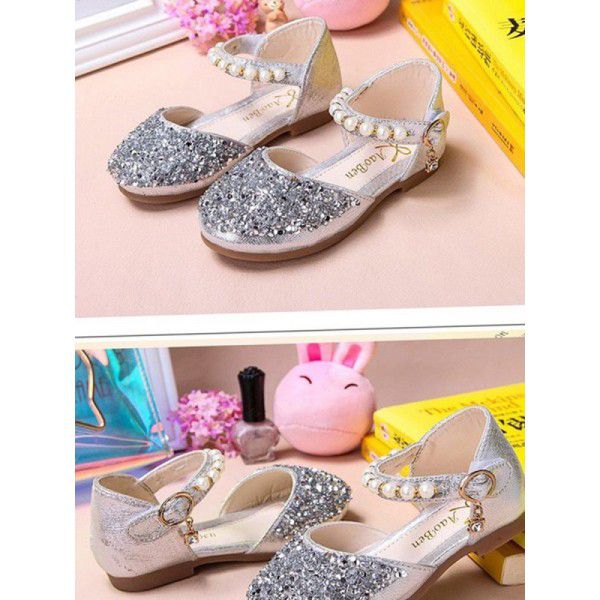 Girls Princess Shoes 2020 spring new soft bottom sandals wholesale Korean crystal shoes girls Doudou shoes children's leather shoes