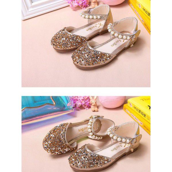 Girls Princess Shoes 2020 spring new soft bottom sandals wholesale Korean crystal shoes girls Doudou shoes children's leather shoes