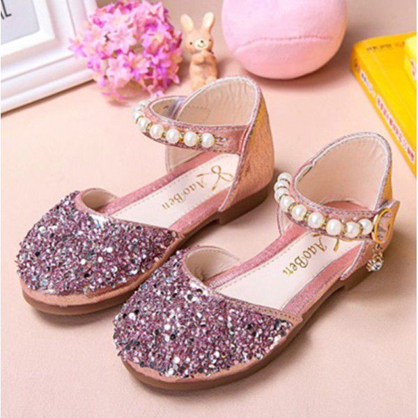 Girls Princess Shoes 2020 spring new soft bottom sandals wholesale Korean crystal shoes girls Doudou shoes children's leather shoes