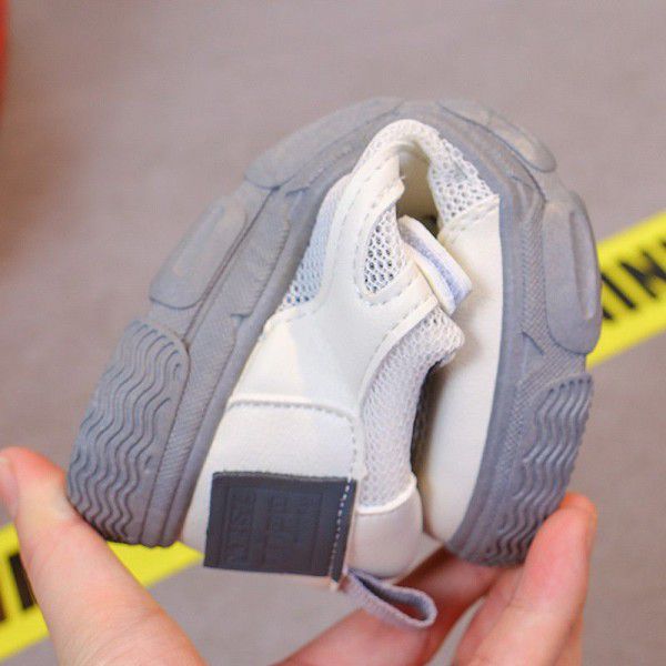 Children's solid bottom small white shoes through the net 2020 summer new children's shoes student shoes medium and large children's shoes Velcro