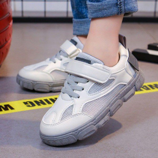 Children's solid bottom small white shoes through the net 2020 summer new children's shoes student shoes medium and large children's shoes Velcro