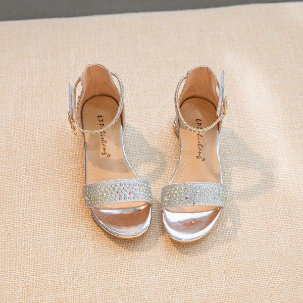 2020 children's shoes summer new girls' ROMAN SANDALS Korean girls fashion Rhinestone small high heels Princess sandals trend