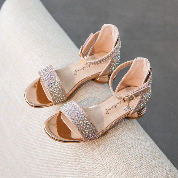 2020 children's shoes summer new girls' ROMAN SANDALS Korean girls fashion Rhinestone small high heels Princess sandals trend