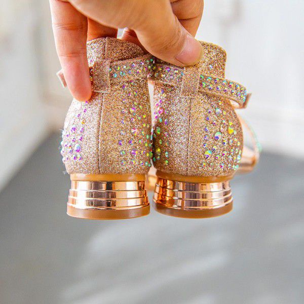 2020 children's shoes summer new girls' ROMAN SANDALS Korean girls fashion Rhinestone small high heels Princess sandals trend