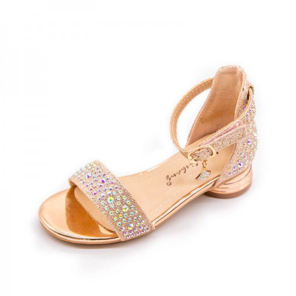 2020 children's shoes summer new girls' ROMAN SANDALS Korean girls fashion Rhinestone small high heels Princess sandals trend