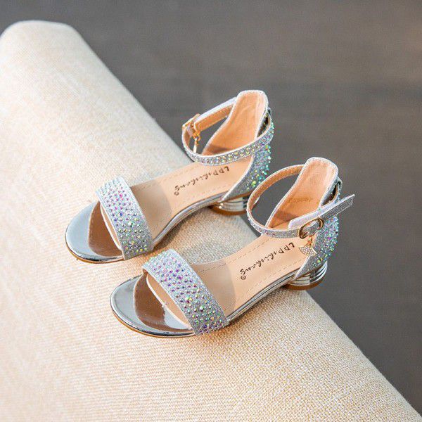 2020 children's shoes summer new girls' ROMAN SANDALS Korean girls fashion Rhinestone small high heels Princess sandals trend