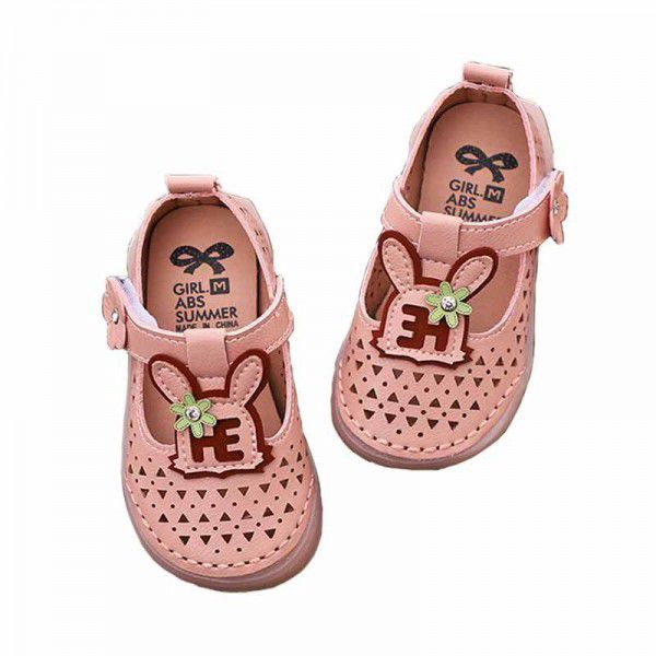 Factory direct selling summer rabbit hollow shoes girl princess shoes soft sole walking shoes 2-3 years old breathable single shoes