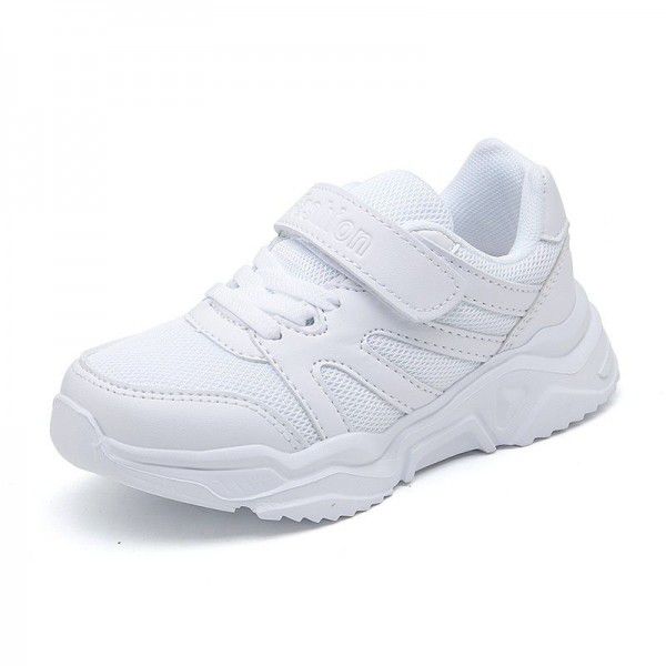 Children's sports shoes mesh breathable ultra light white student wave shoes antiskid wear-resistant middle and large children's white shoes spring and summer