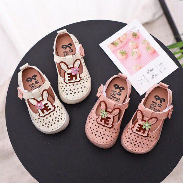 Factory direct selling summer rabbit hollow shoes girl princess shoes soft sole walking shoes 2-3 years old breathable single shoes