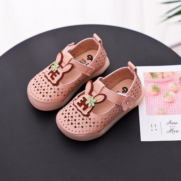 Factory direct selling summer rabbit hollow shoes girl princess shoes soft sole walking shoes 2-3 years old breathable single shoes