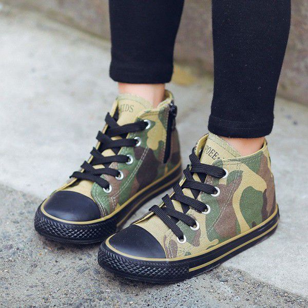 20 cool camouflage high top children's canvas shoes boys girls shoes lace up school field military training cloth shoes wholesale