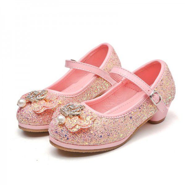 Spring and autumn Korean version of little high-heeled girl's shoes children's Sequin dress single shoes new little girl performance princess shoes
