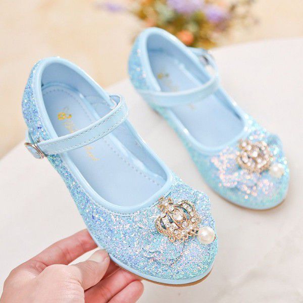 Spring and autumn Korean version of little high-heeled girl's shoes children's Sequin dress single shoes new little girl performance princess shoes
