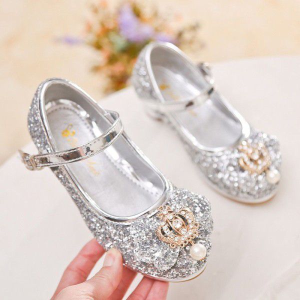 Spring and autumn Korean version of little high-heeled girl's shoes children's Sequin dress single shoes new little girl performance princess shoes
