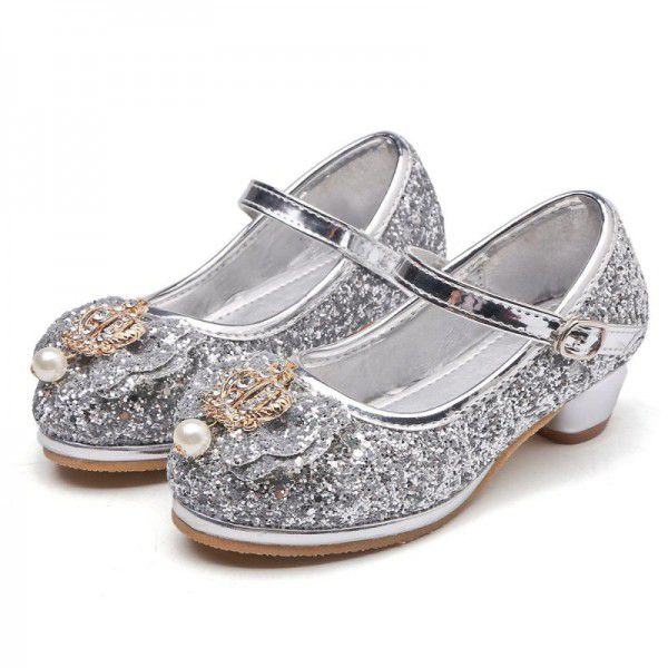 Spring and autumn Korean version of little high-heeled girl's shoes children's Sequin dress single shoes new little girl performance princess shoes
