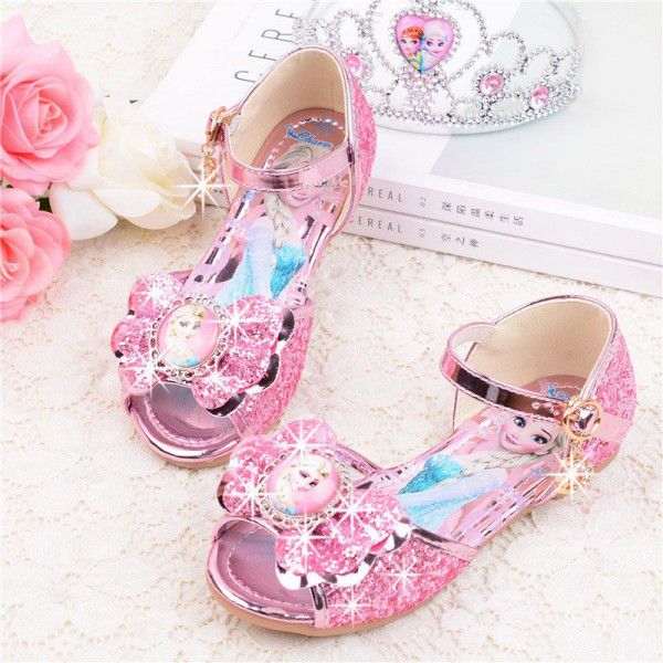 Girls' Sandals New children's princess shoes in summer 2020 soft bottom little girl fish mouth sandals ice snow shoes