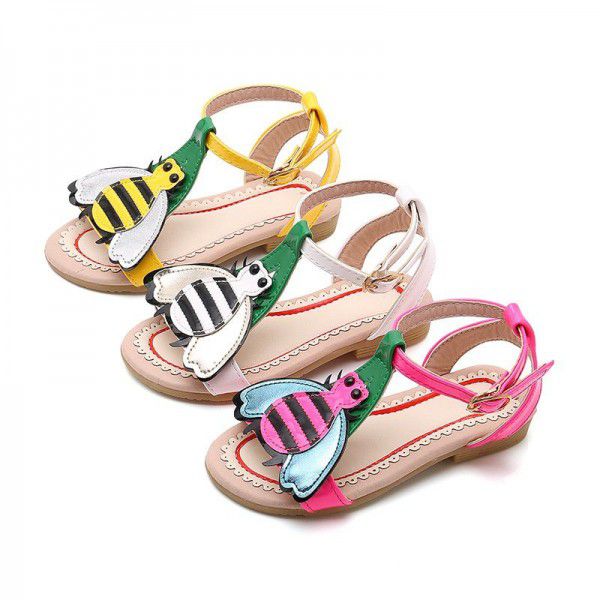 Little bee girls' sandals 2020 summer new Korean anti slip children's beach shoes sweet flat bottom princess shoes trend
