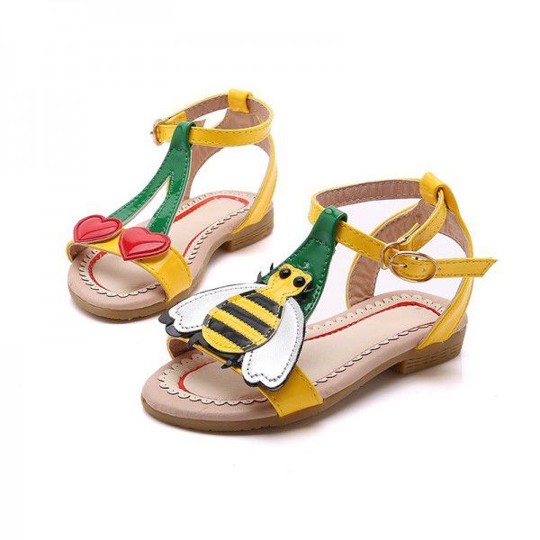 Little bee girls' sandals 2020 summer new Korean anti slip children's beach shoes sweet flat bottom princess shoes trend
