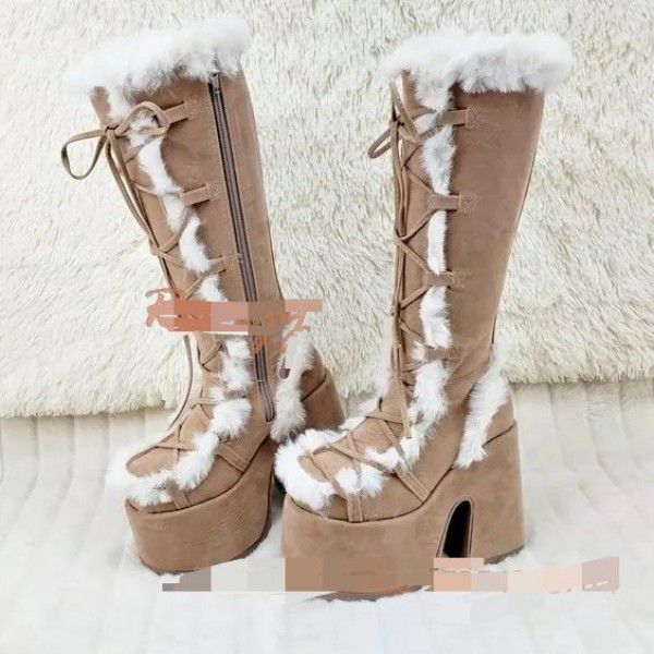 Winter New Women's Boots Thick Sole High Heel Waterproof Platform Long Boots Fur Boots Women's Boots 