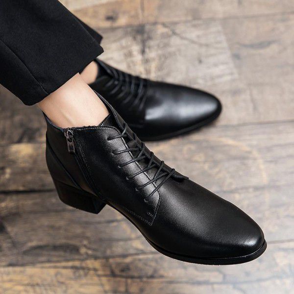 Autumn and Winter Business Casual Leather Shoes Men's High Top Shoes Pointed Hair stylist Shoes Cowhide Short Boots Martin Boots Men's Boots Leather Boots 