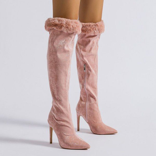 New slim heeled high boots with large circumference and pointed sleeve lace fashion boots 